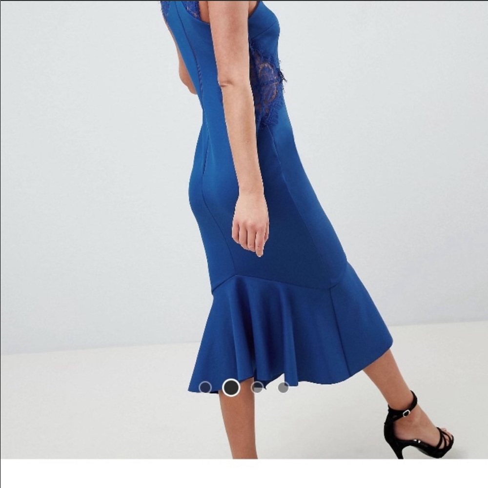 ASOS Blue Dress Lace insert sides flare hem Sz6 - Picture 2 of 5